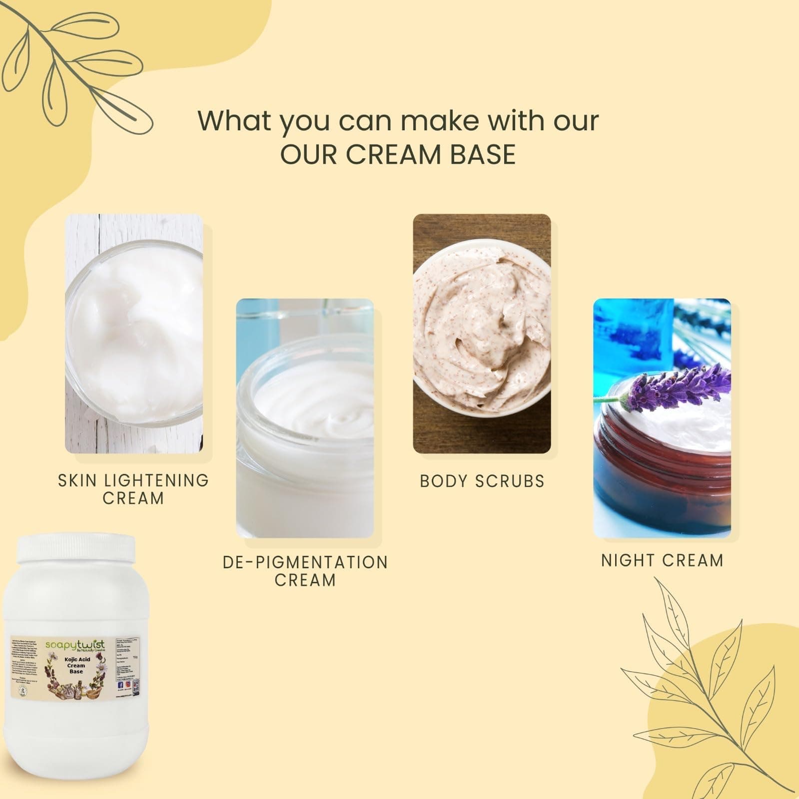 Soapy Twist Kojic Acid Cream base (300 grams) | Do-it-yourself Cream base | Paraben Free | Enriched with Oats Oil and Sesame Oil