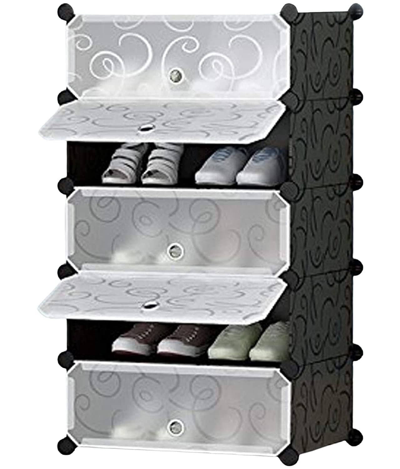 Zemic DIY Premium 5-Shelves Shoe Rack/Cabinet/Multipurpose Storage Rack Plastic Portable and Folding Shoe Rack (Black)