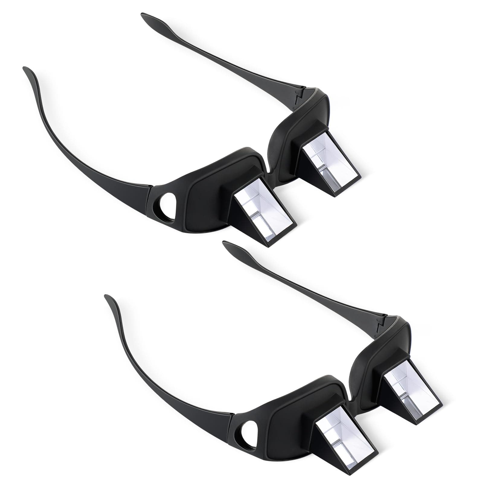 2 Pieces Lazy Spectacles Horizontal Glasses Bed Prism Glasses High Definition Glasses for Reading in Bed for Man Woman (Black,Large)