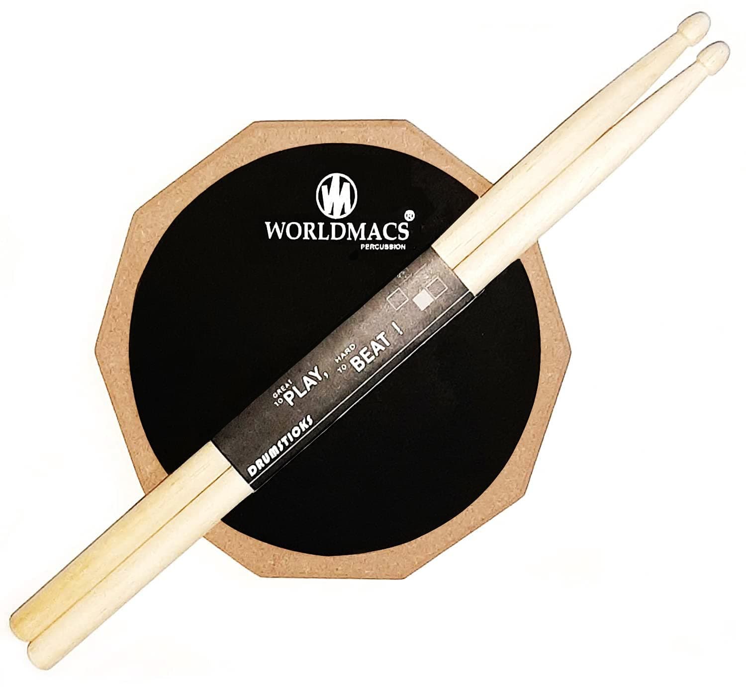 WORLDMACS STONY harder front surface 8 Inch Polygon Double-Sided Drum Practice Pad with Drumsticks & Carry Bag | 3 Rebound Surfaces | Silent Drum Training kit for Beginners, Students & Pro Drummers