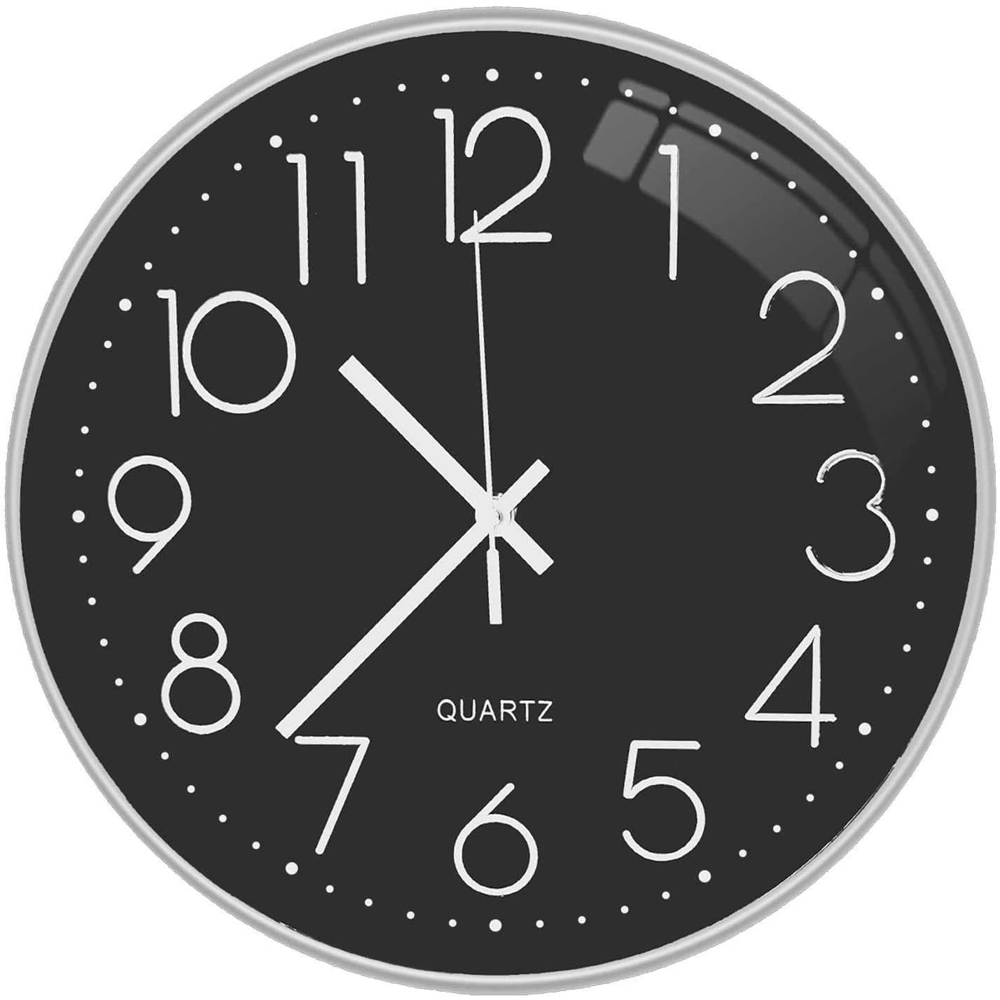 TEKCOOL Digital Wall Clock 12" Silent Quartz Decorative Latest Non-Ticking Classic Clock Battery Operated Round Easy to Read for Room/Home/Kitchen/Bedroom/Office/School- (Black Silver)