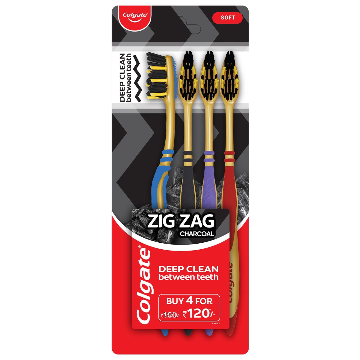 Colgate ZigZag Charcoal Toothbrush Set of 4 | Soft Bristles | Deep Clean