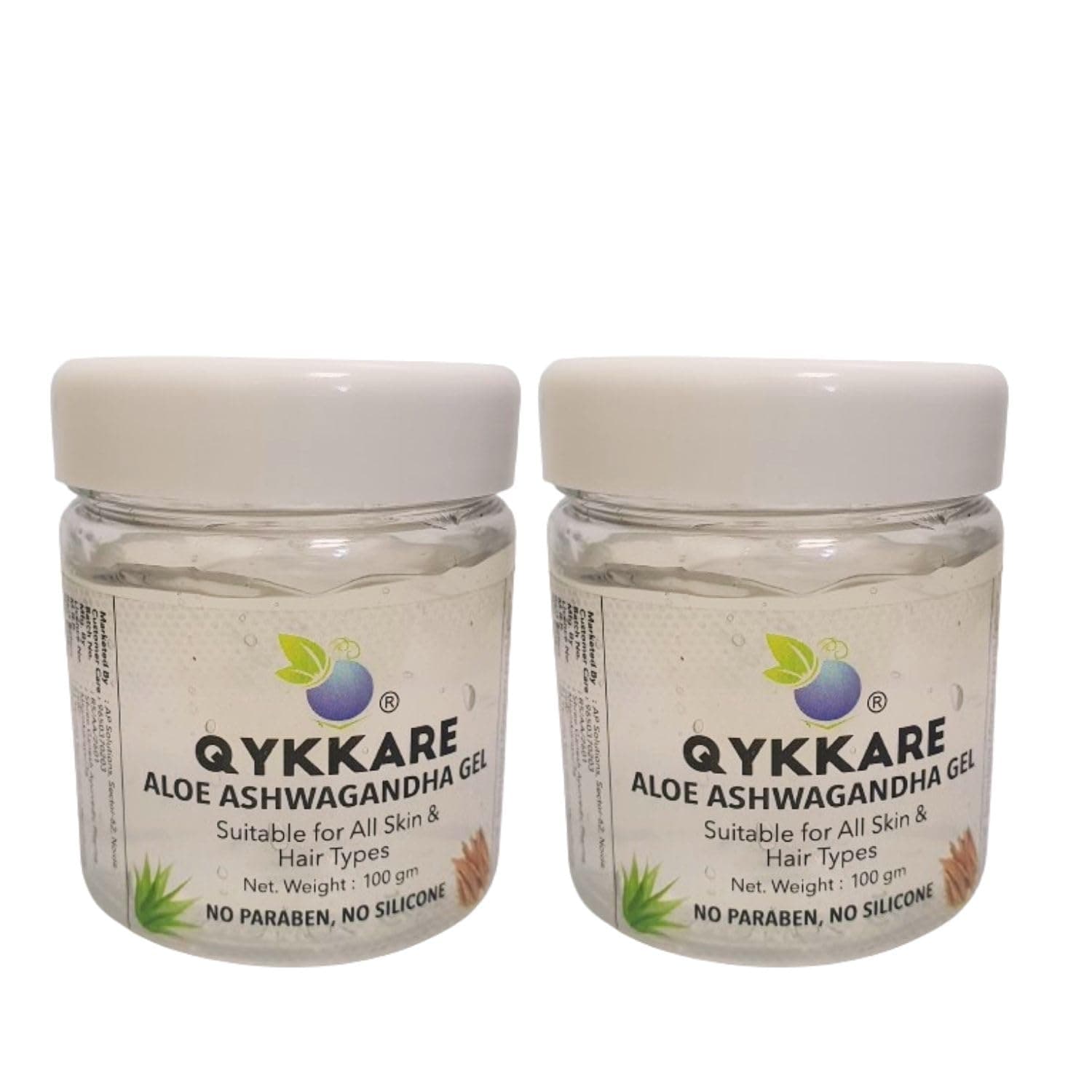 Qykkare Aloevera Ashwagandha gel for face and neck for youthful hydrated glowing skin (100gm × 2)