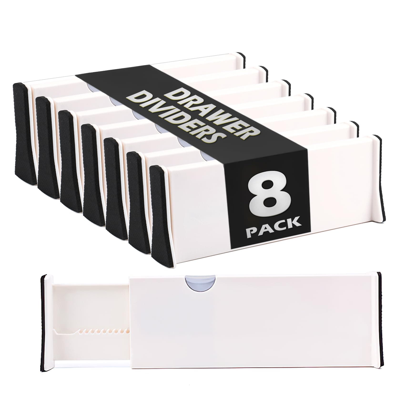 Kingrol 8 Pack Expandable Drawer Organizers Dividers with Nonslip Ends, Household Separators for Kitchen Utensils Dressers Clothes Craft Office Supplies