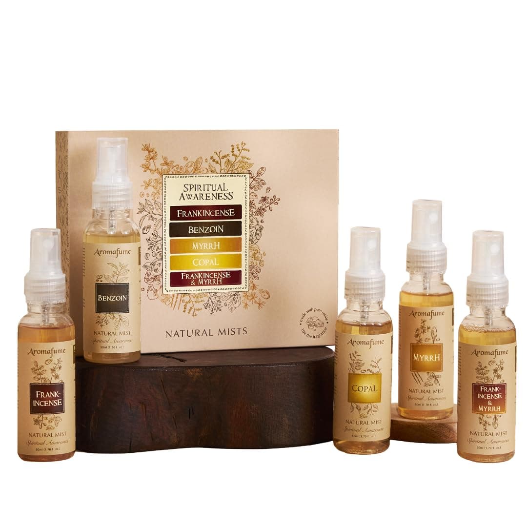 Spiritual Awareness - Resin Natural Mist Gift Set by Aromafume | 5 x 50ml/0.17oz | Frankincense, Myrrh, Benzoin, Copal, Frankincense+Myrrh | Made with pure extracts | Fragrant Room Sprays