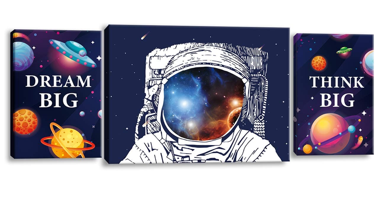 Space Astronaut Inspirational Quotes Canvas Wall Art, Prints Framed Artwork Gifts Children's Playroom Nursery Decoration, Teen Boy Girl Room Decor,3 Panels.