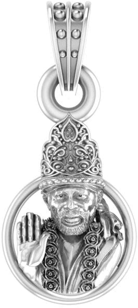 Akshat Sapphire 92.5 Sterling Silver God Shree Sai Baba Pendant for Men & Women Pure Sterling Silver Lord Sai Baba Locket For Good Wealth & Health