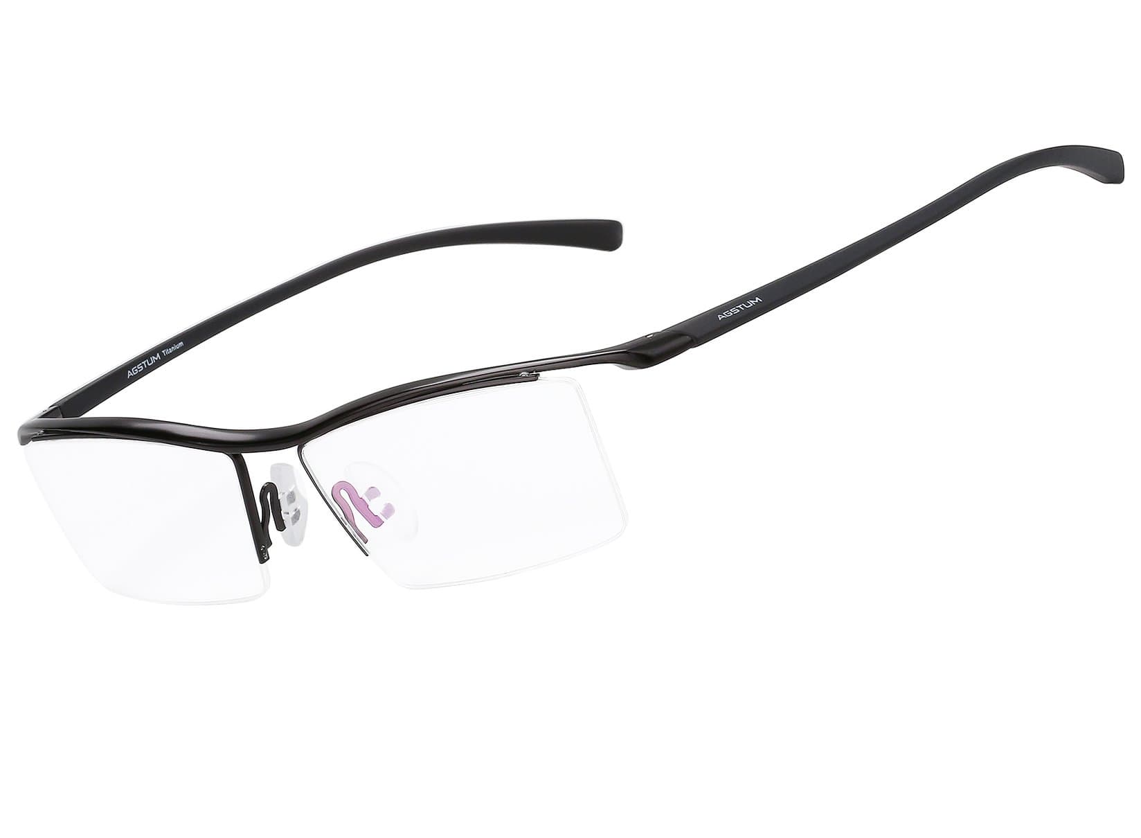 Agstum Pure Titanium Half Rimless Business Glasses Frame Optical Eyeglasses Clear Lens (Black)