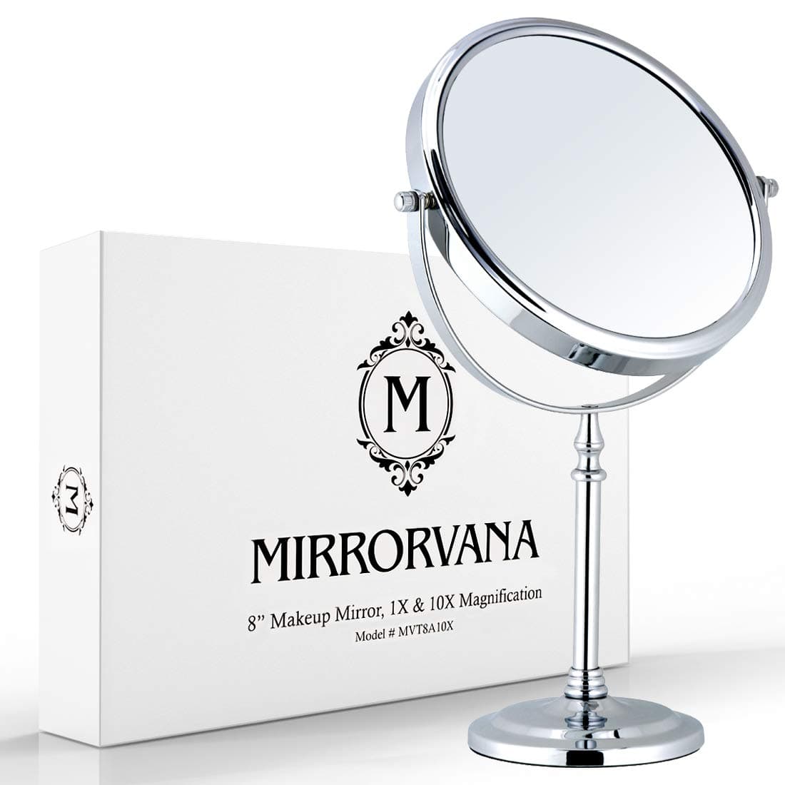 Mirrorvana Vanity 8-Inch Double-Sided Magnifying Makeup Mirror, 1X and 10X Magnification