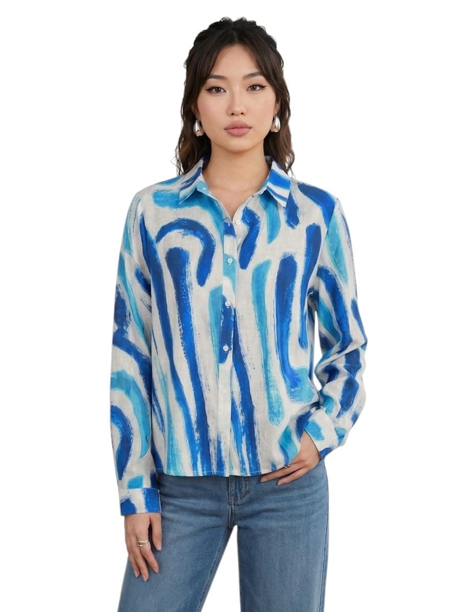OOMPH! Women Abstract Printed Smart Casual Oversized Shirt | Trendy Printed Shirts | Fun Prints | Drop Shoulder Oversized Westernwear