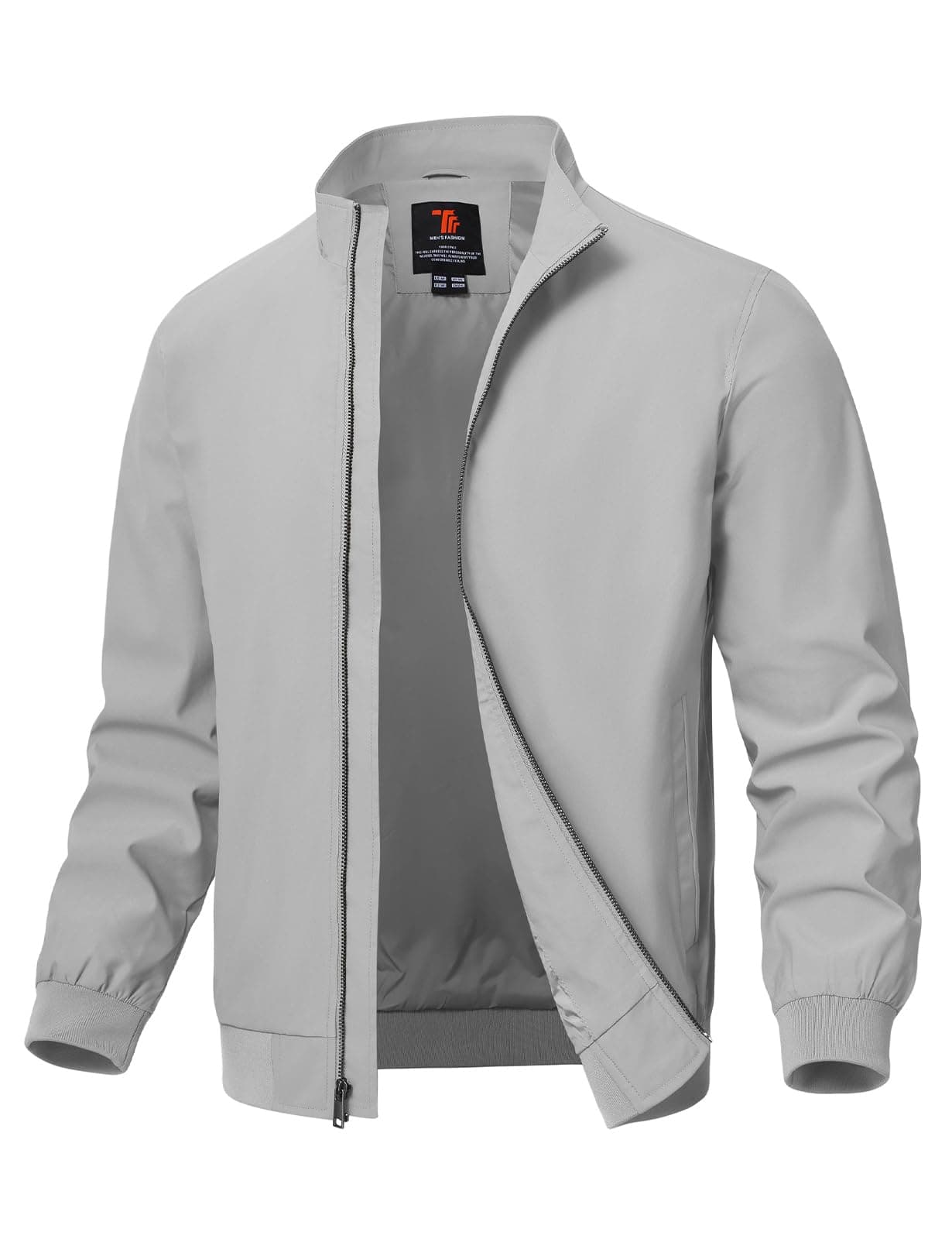 TBMPOY Mens Lightweight Jackets Light Windbreaker Full Zip Casual Work Jacket Golf Business Fall Track Coat with Pockets, Light Grey-02 Style, Large