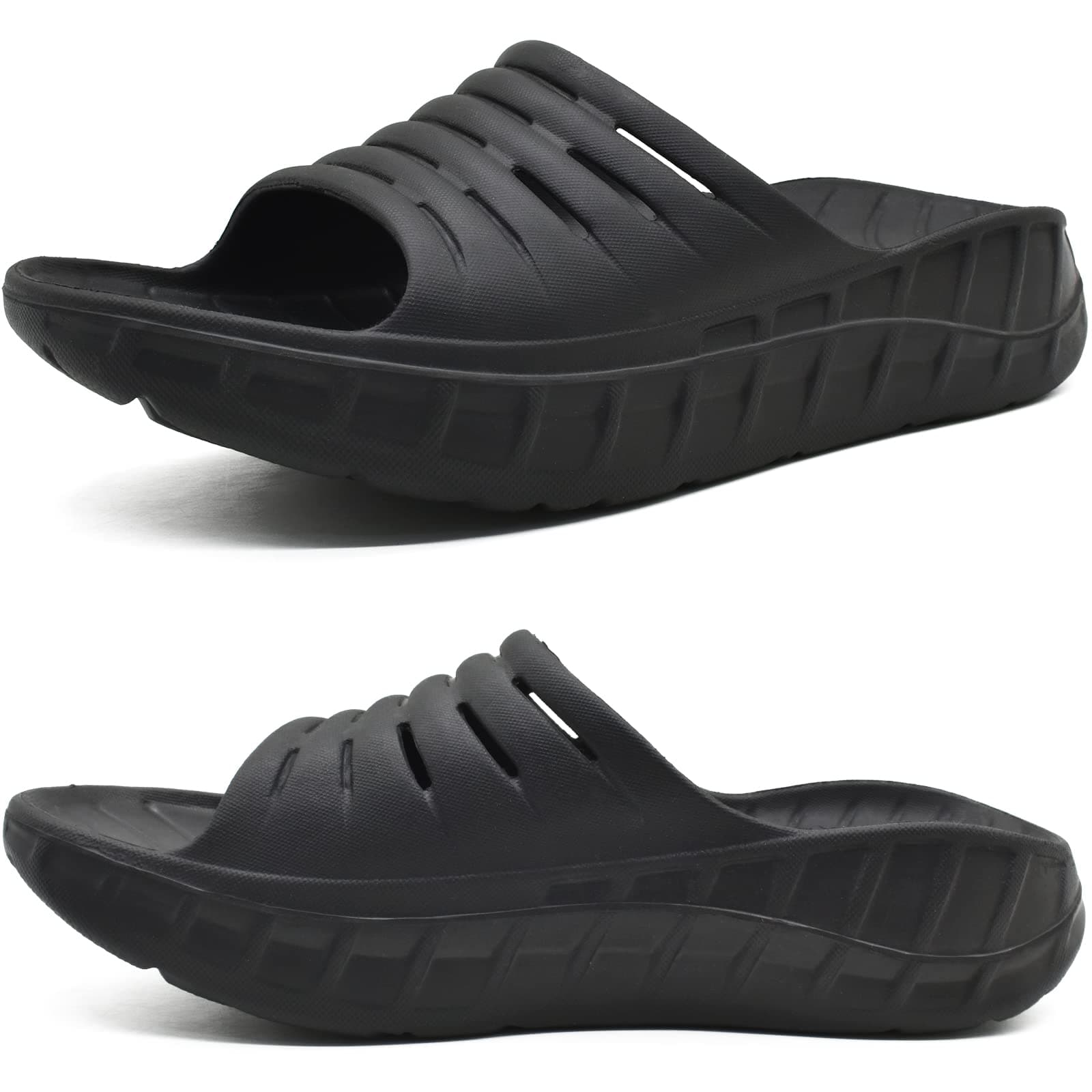 KUAILU Mens Recovery Sandals With Comfortable Plantar Fasciitis Arch Support, Orthotic Open Toe Sport Slides Thick Cushion Reduces Stress on Feet, Joints & Back Post-Exercise