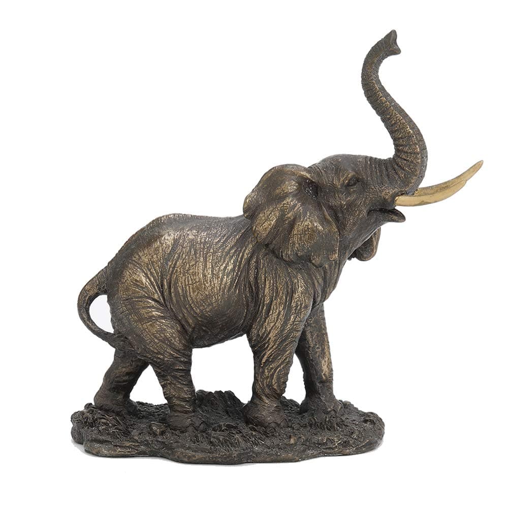 Sri Krishna Culture Elephant with Raised Trunk Antique Bronze Finish Polyresin Figurine Good Fortune Animal Statue-4.25 Inch