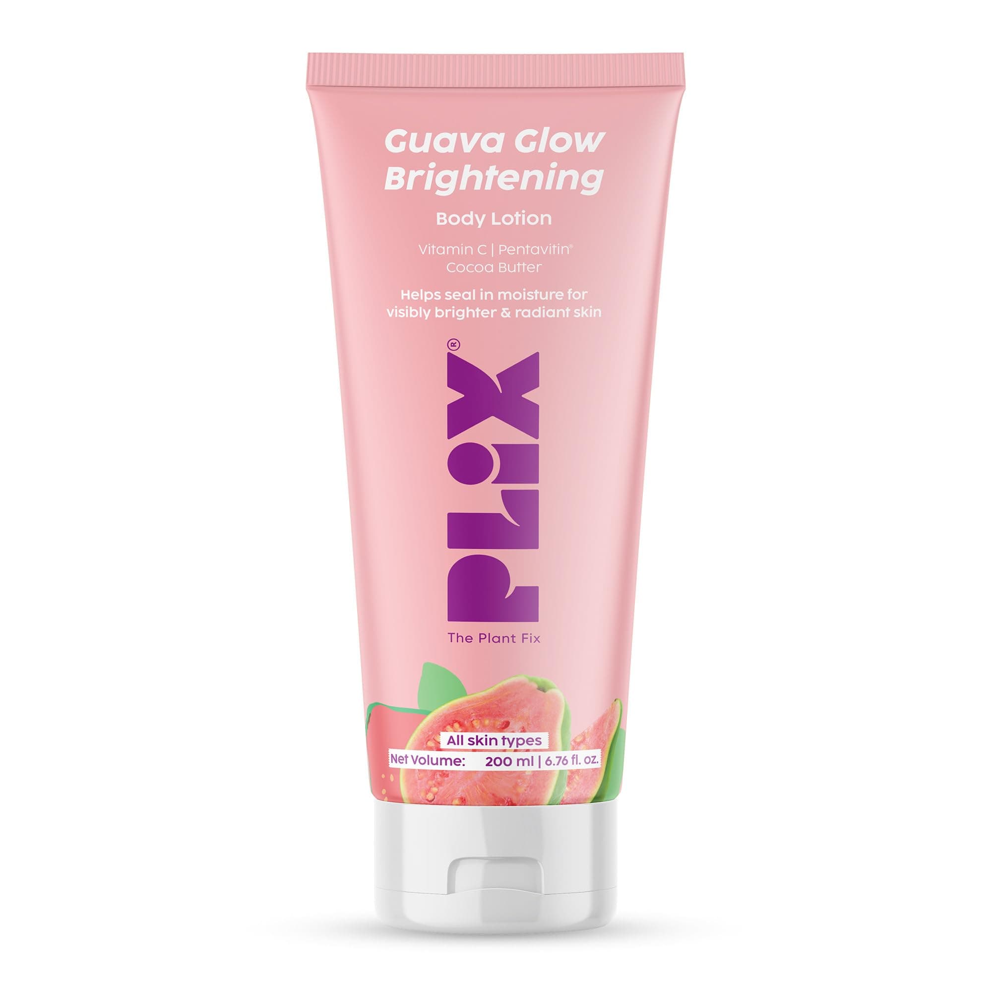 PLIX - THE PLANT FIX Guava Glow Brightening Body Lotion | Hydrates, Brightens & Evens Skin Tone | Vitamin C, Shea & Cocoa Butter | Lightweight Daily Care | 200 ml