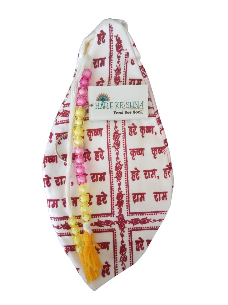 Hare Krishna Food For Soul Hare Rama Gomukhi Japa Mala Bag for Chanting – Cotton Bead Bag for Tulsi Mala Jaap, ISKCON Chanting Bag with Sakshi Mala & Keychain, Meditation Prayer Bead Bag(Combo)