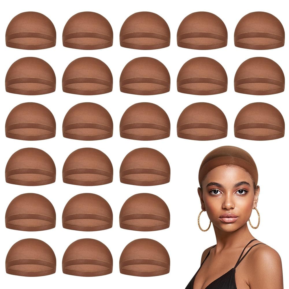 MYKURS Dark Brown Stocking Wig Caps for Women, 24 Pack