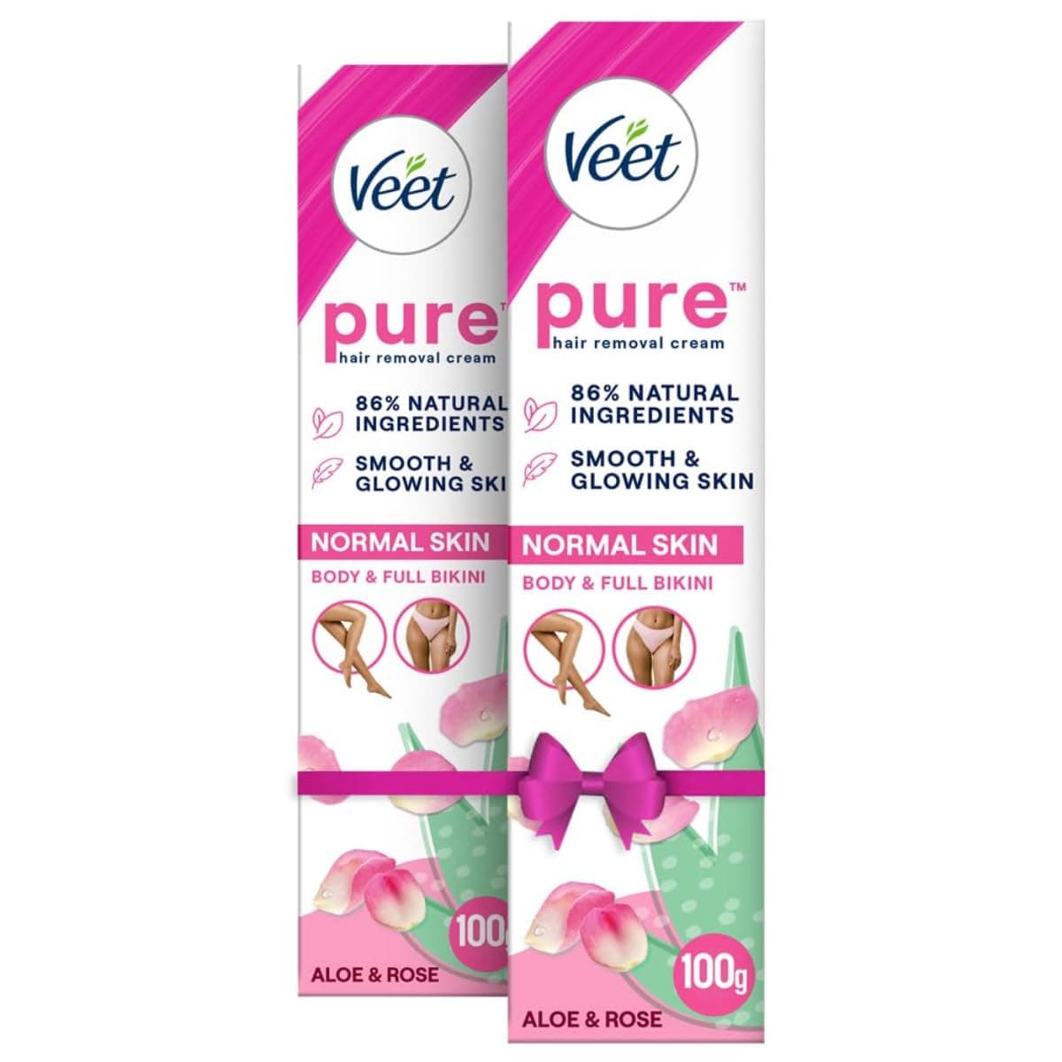 Veet Pure Hair Removal Cream for Women For Normal Skin - 100g (Pack of 2)| Suitable for Legs, Underarms, Bikini Line, Arms | Long Lasting Smoothness