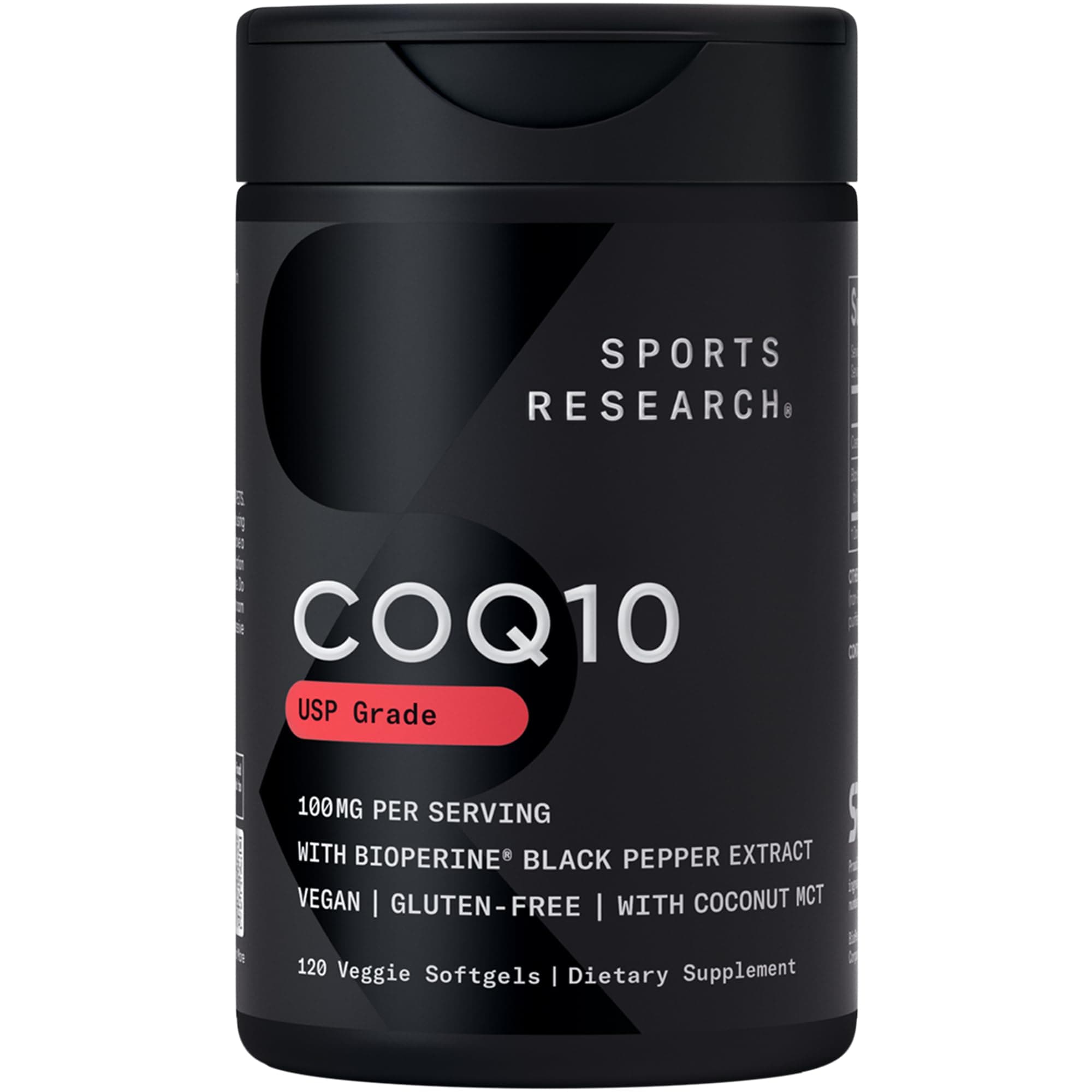 Sports Research CoQ10 (100mg) Enhanced w/Coconut Oil & Bioperine (Black Pepper) for Better Absorption Vegan, (120 Veggie Softgels)