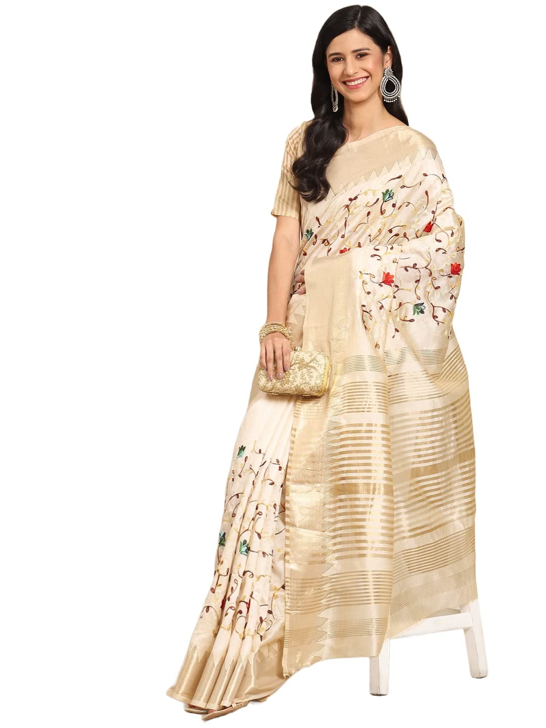 arriva fab Women's Assam cotton Silk With golden border And thread embroidered Saree (Riva1891_)