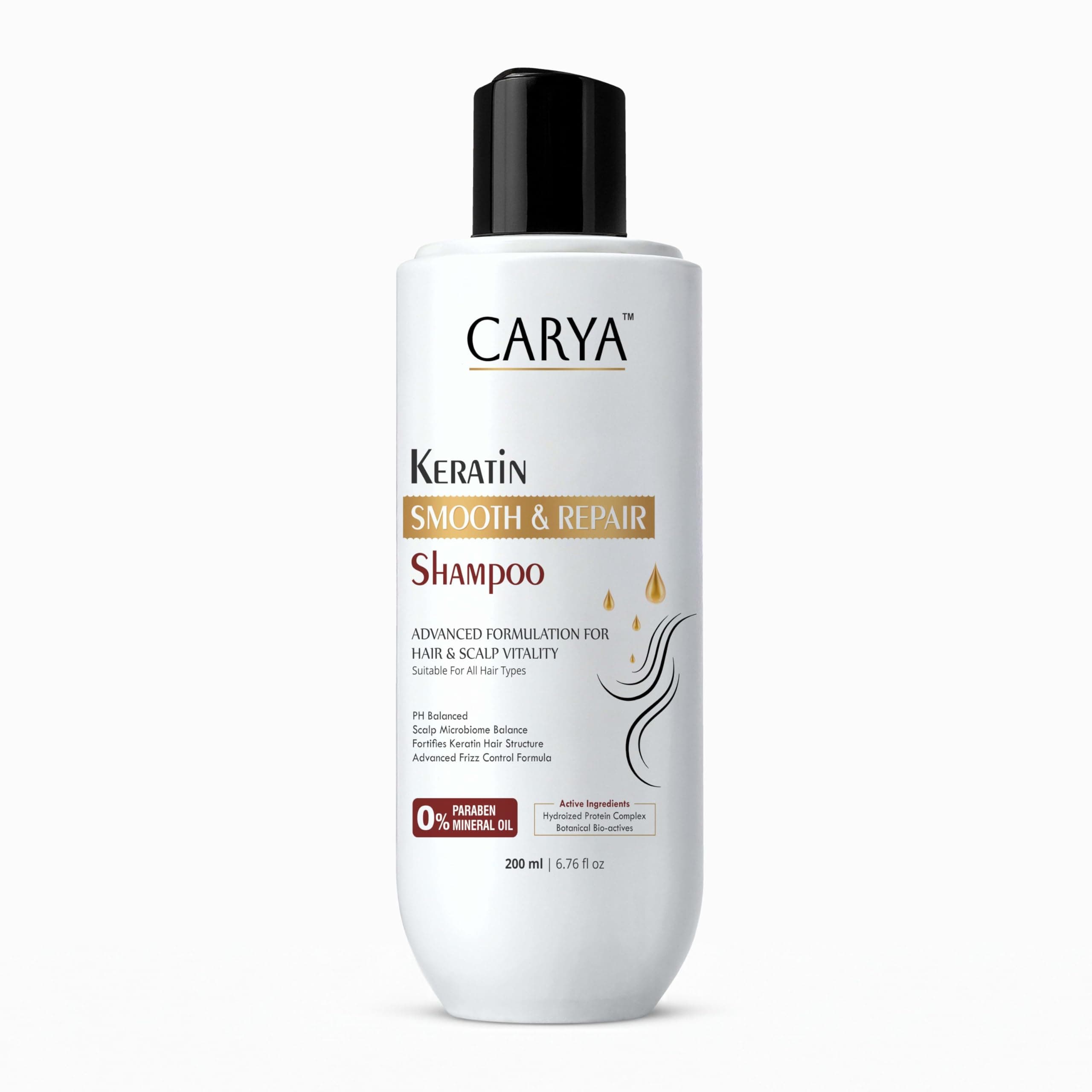 CARYA Keratin Smooth & Repair Shampoo | Advanced Formulation For Hair And Scalp Vitality | Infused with Keratin, Wheat, Pea Protein, Aloevera, Rice Water | Advanced Frizz Control & PH Balanced | Scalp Microbiome Balance | Suitable For All Hair Types | Women And Men | 200ml