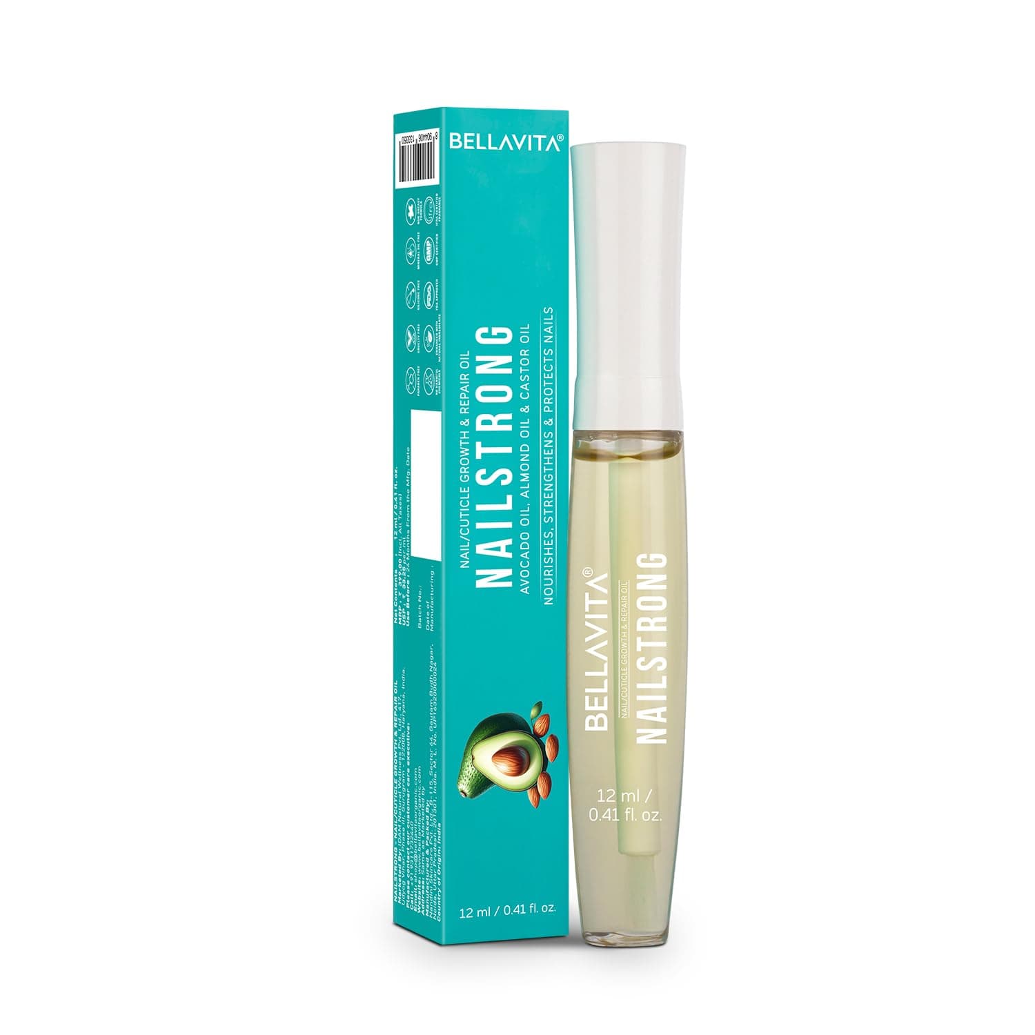 Bella Vita Organic Nail Strong Oil for Cuticle Care, Nail Growth & Strength With Goodness of Almond Oil - Soft, Smooth, & Strong Lustrous Nails, 12 ml