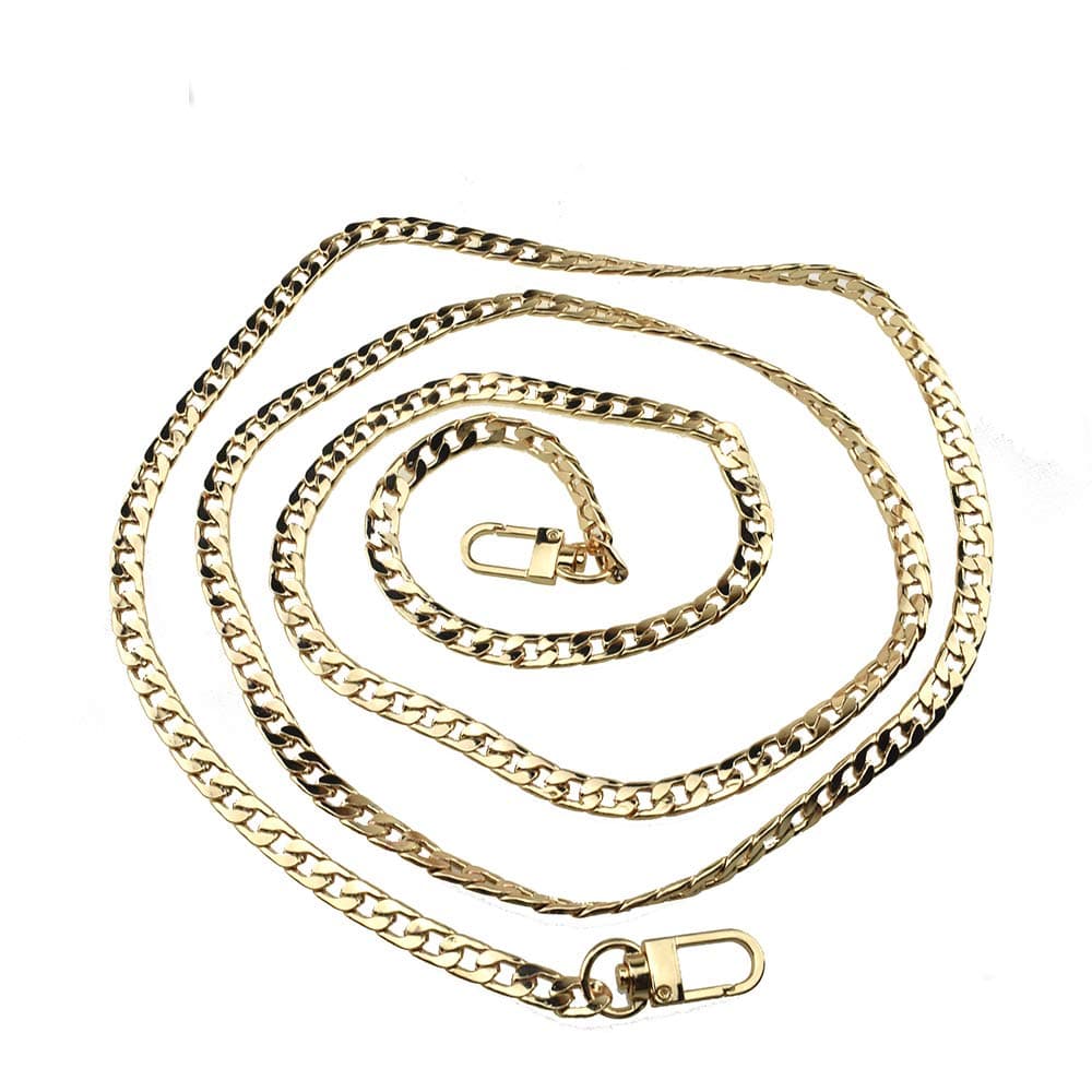 HAHIYO Mini Pochette Purse Chain Strap Thin Wide 7mm for LV Length 59.1 inches Thick 2.6mm Shiny Gold for Shoulder Cross Body Sling Handbag Wallet Clutch Comfortable Flat Metal Strap 1 Pack