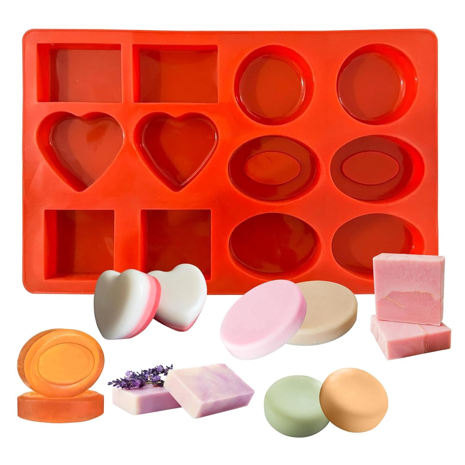 MoldBerry Silicone Soap Mould | 12 CavitySilicone Different Shape Soap Mold for Soap Making | Flexible & Reusable Soap Mould | Home Made Mold For Making Soap Bar, Lotion Bar, Bath Bomb, Bath Bar Pack of 1(Multi-color)