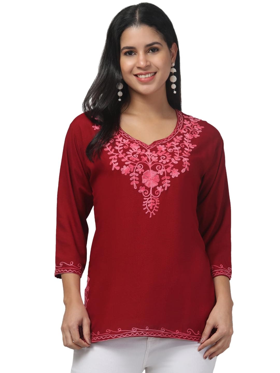 TREND LEVEL Designer Short Kurti Tops for Jeans for Women I Chikankari Rayon Cotton Long Kurta Kurti for Women I Stylish wear Kurti for Girls