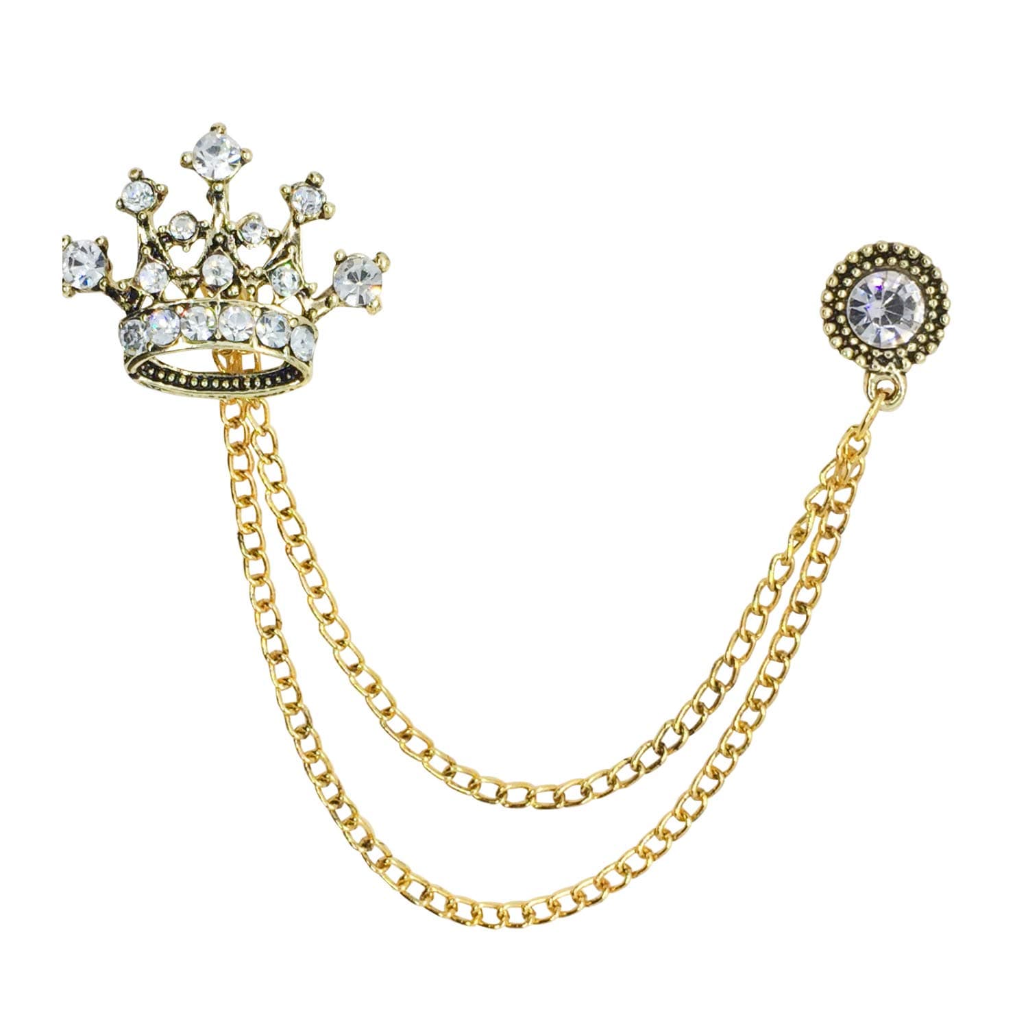 FURE Double Chain Royal Crown Brooch (Antique Golden) for Men
