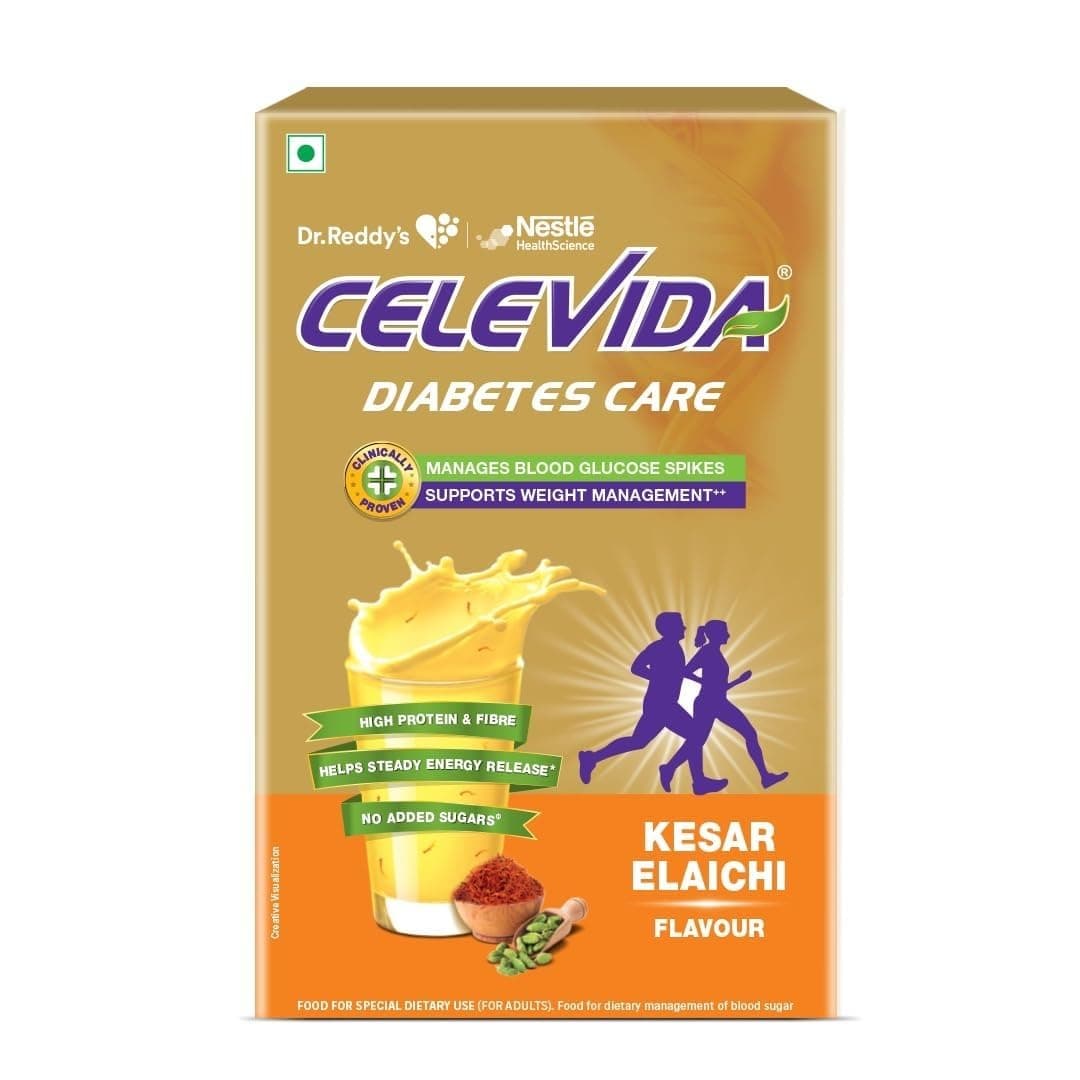 Celevida Diabetes Nutrition I Clinically proven I Helps in 24-Hr Sugar Control I Kesar Elaichi Flavor 400g Powder I Plant based protein & Dual blend high fiber I No Added sugar I By Dr. Reddy’s Nestle Health Science I Refill pack