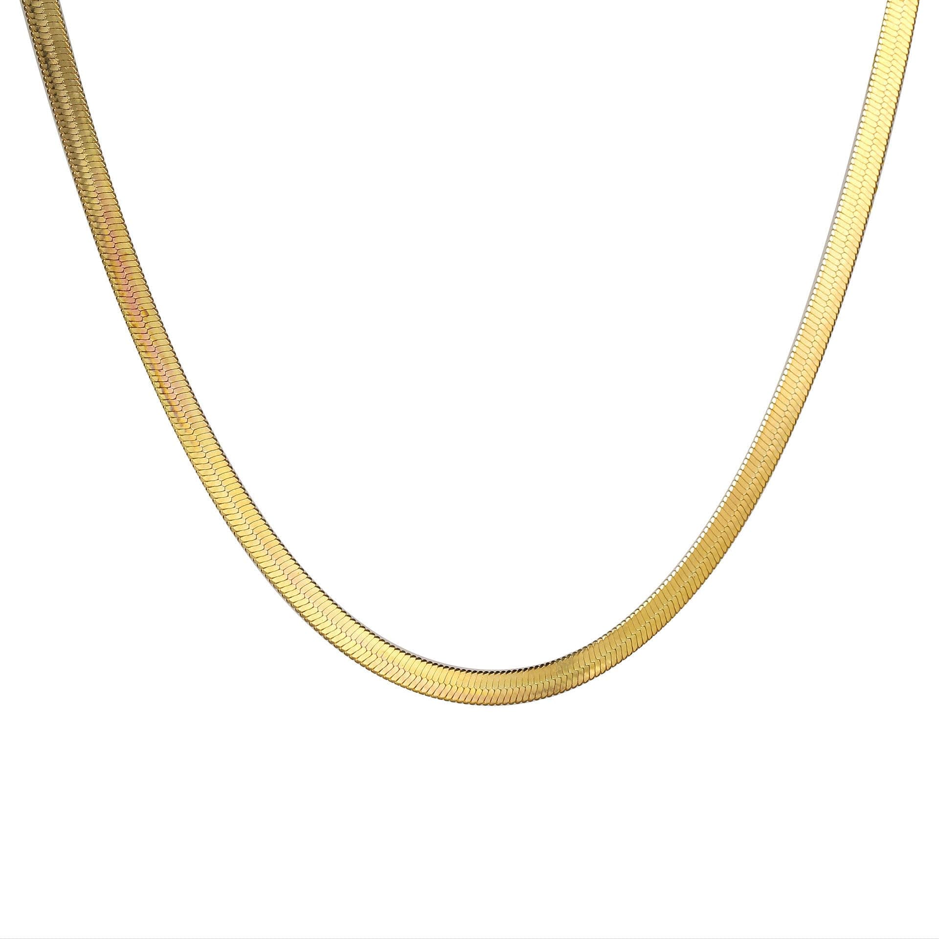 Okos Gold Plated Snake Chain Necklace for Women | Sleek Flat Chain | Ellegant Jewellery for Everyday Wear CN1000208GLD