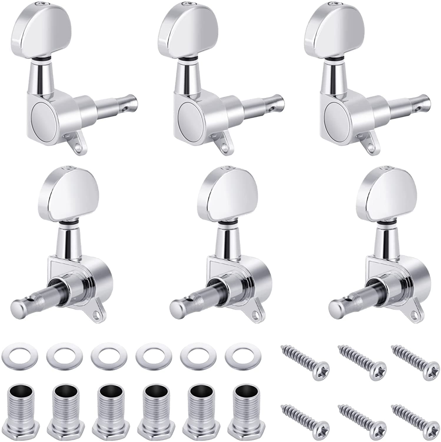 DEVICE OF URBAN INFOTECH 6 Pieces Guitar String Tuning Pegs Guitar Keys for Acoustic Guitar Machine Heads Knobs Tuning Keys for Acoustic or Electric Guitar, Chrome (3 for Left + 3 for Right)