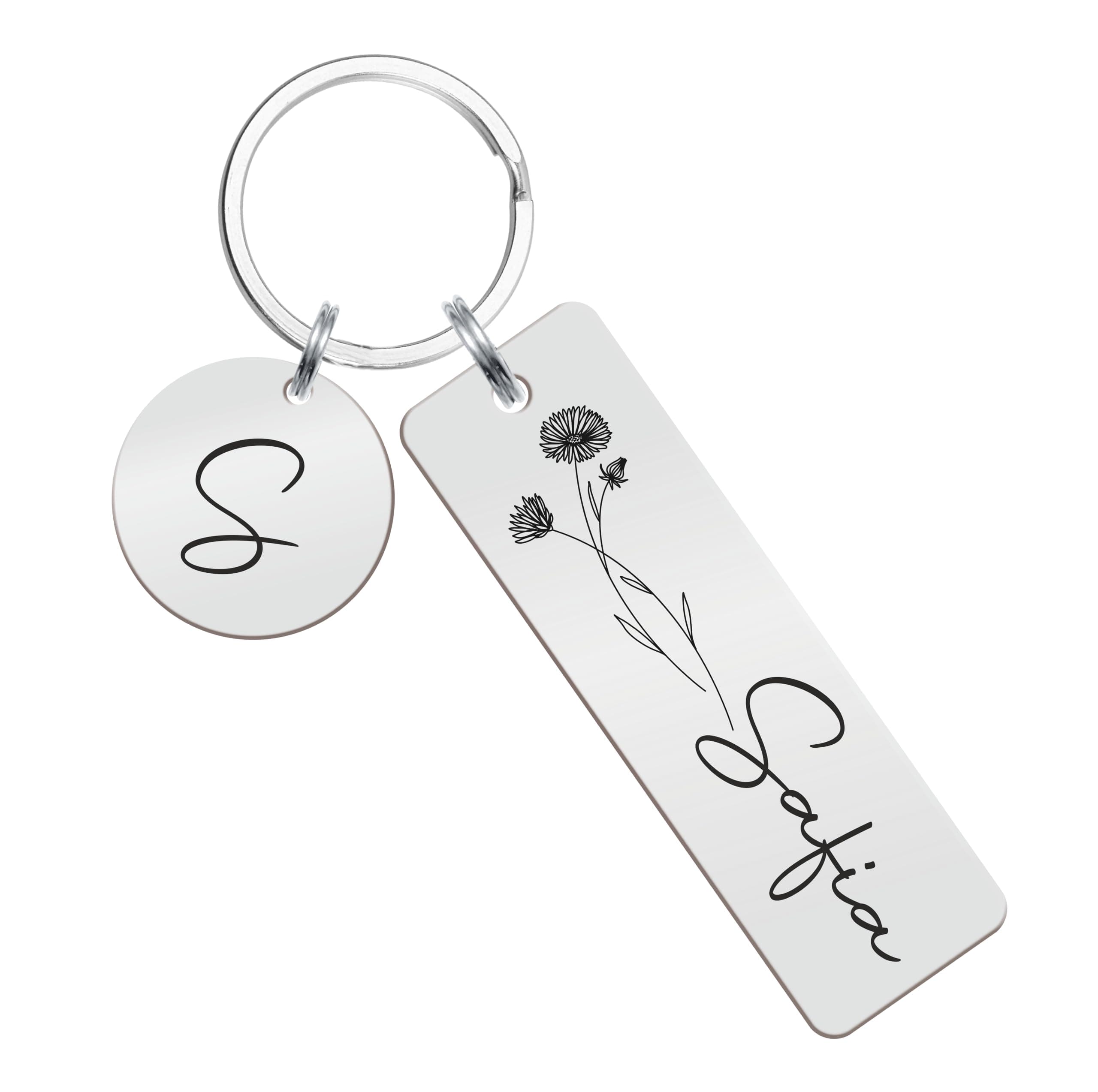 Personalized Birth Flower Name Keychain for Women & Men Personalized Custom Name Key Ring Floral Initial Keepsake Gift for Girlfriend Boyfriend Best Friend | Birthday Anniversary Valentine's Day Gift