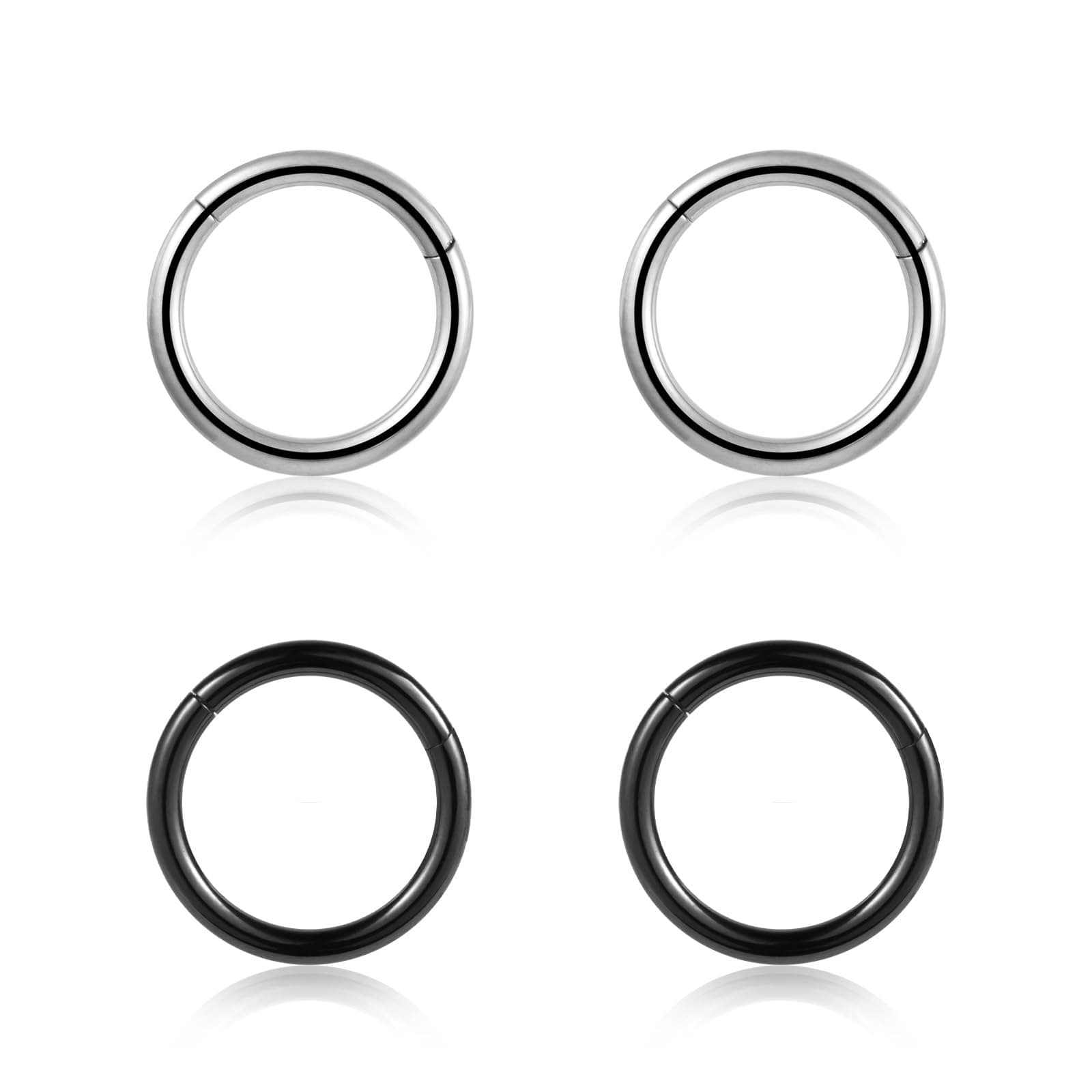 4Pcs Piercing-Ring-Nose-Rings-Hinged-Hoop-Earrings,Surgical Seamless Stainless Steel Clicker Eyebrow Septum Belly Button Piercing Hoop,6mm 8mm 10mm 12mm Segment Ring Unisex Earrings Body Jewelry Set
