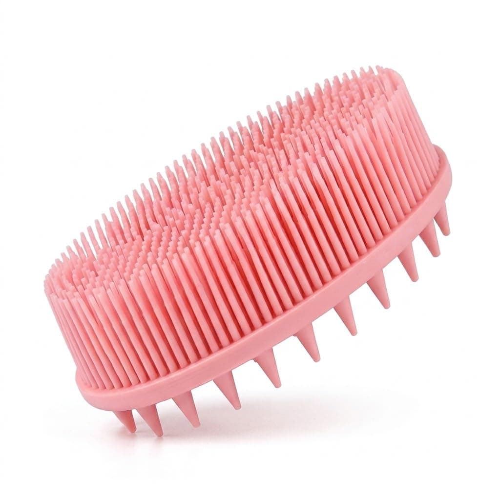 Silicone Bath Body Scrubber Brush for Men & Women – Soft Silicone Shower Scrubber for Body & Face, Gentle Exfoliating Body Brush with Rich Lather, Deep Cleansing, Massage Nodes & Non-Slip Grip Handle, Pink (1 Pack)