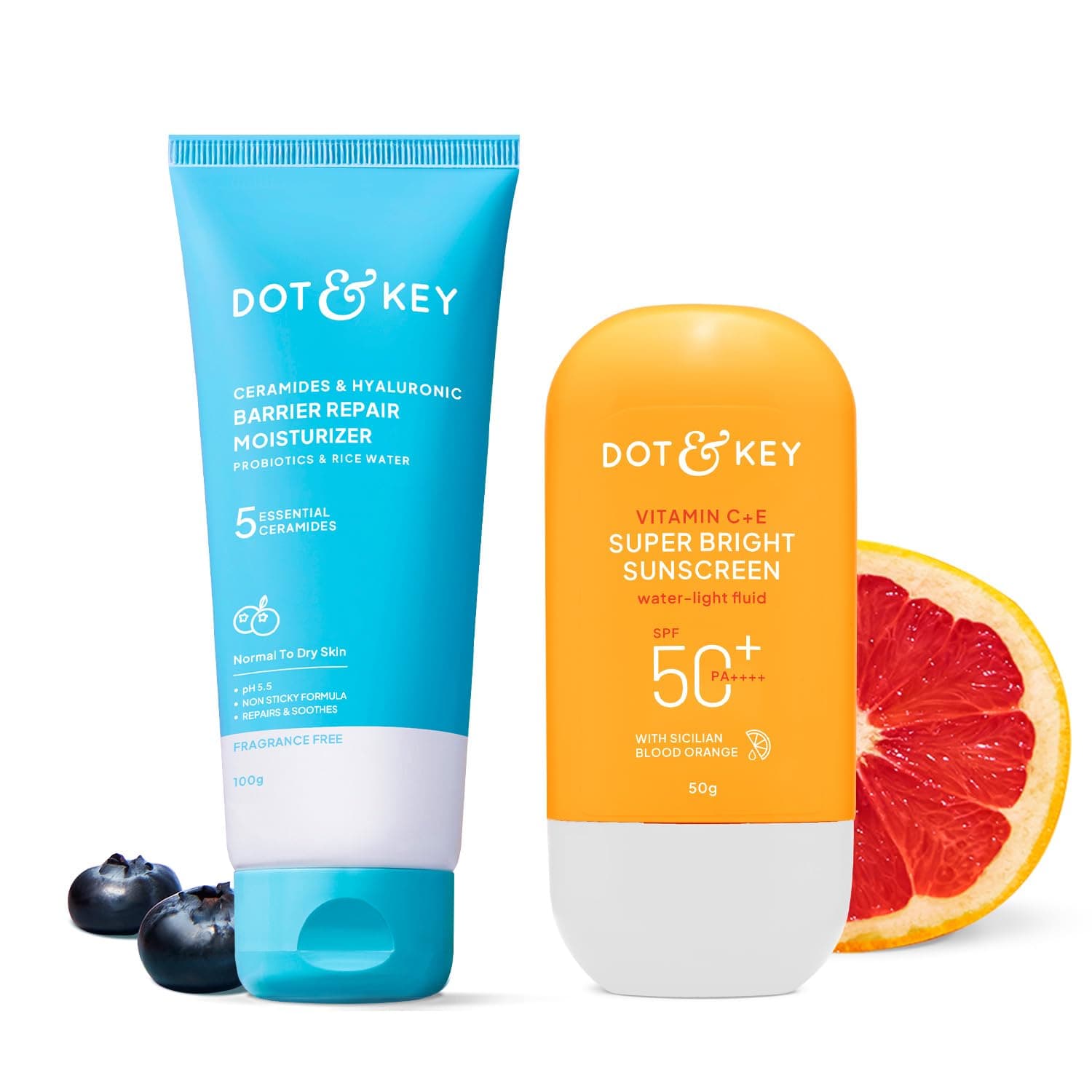 DOT & KEY Ceramides & Hyaluronic Skin Barrier Repair + Face Cream For Dry Skin-100G & Vitamin C+E Super Bright Sunscreen Spf 50 Pa+++ - 50G | For Men & Women, 1 Count