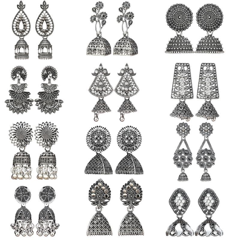 Fashion Frill Earrings For Women Floral Vintage Design Traditional Drop Jhumke For Women Girls Love Gifts 12 Pair of Earrings