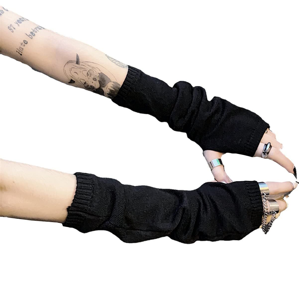 Women Gloves Goth Arm Sleeve Cool Black Moon Cross Printed Hip Hop Arm Warmers, Black, One Size