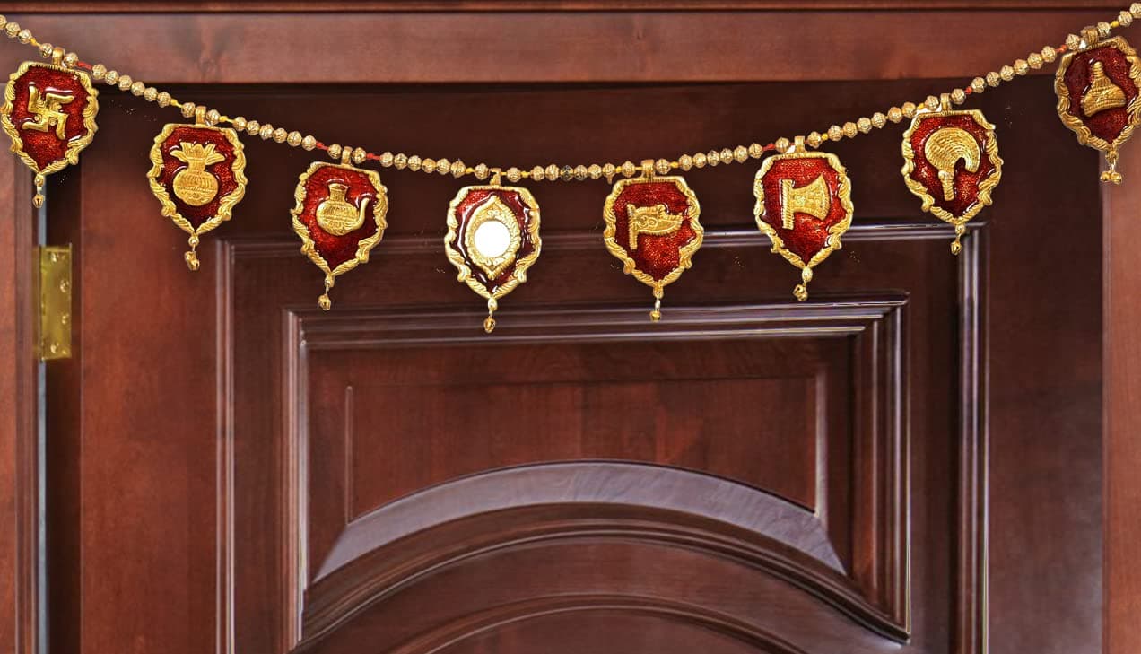 Nirmal Handicraft Jain Aast Mangal Toran for Door | Traditional Bandarwal Toran for Main Gate & Entrance | Aastmangalyam Jain Toran for Home Décor, Griha Pravesh & Festive Decoration – Multicolor