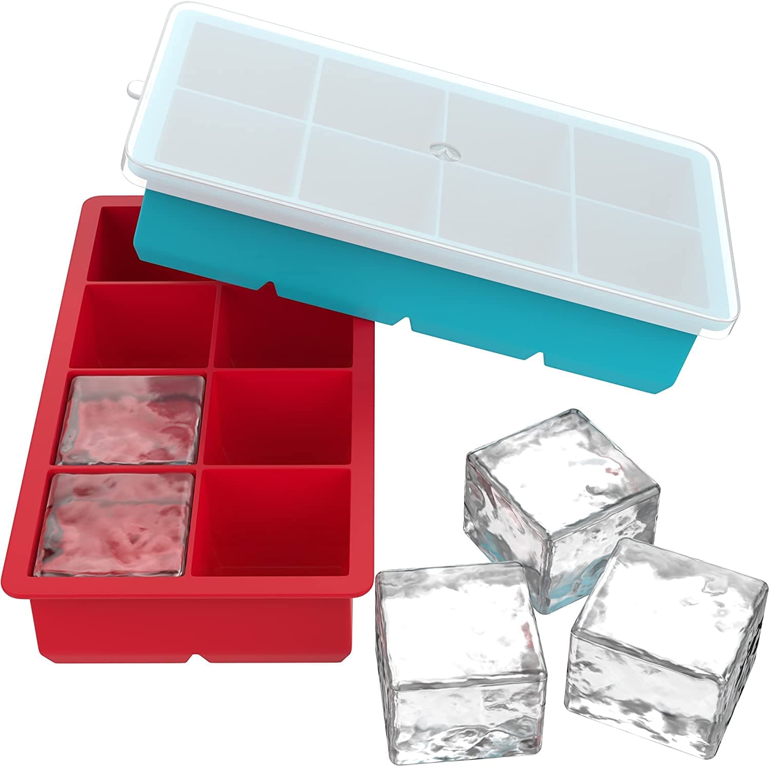 Zollyss Silicone Ice Cube Tray 8 Cavity IceTray with Lid, Big Ice Cubes Perfect for Whiskey, Cocktails, Popsicle Making, Everyday Use, Parties-Reusable, Food Grade Silicone BPA Free(2pc,Multi)
