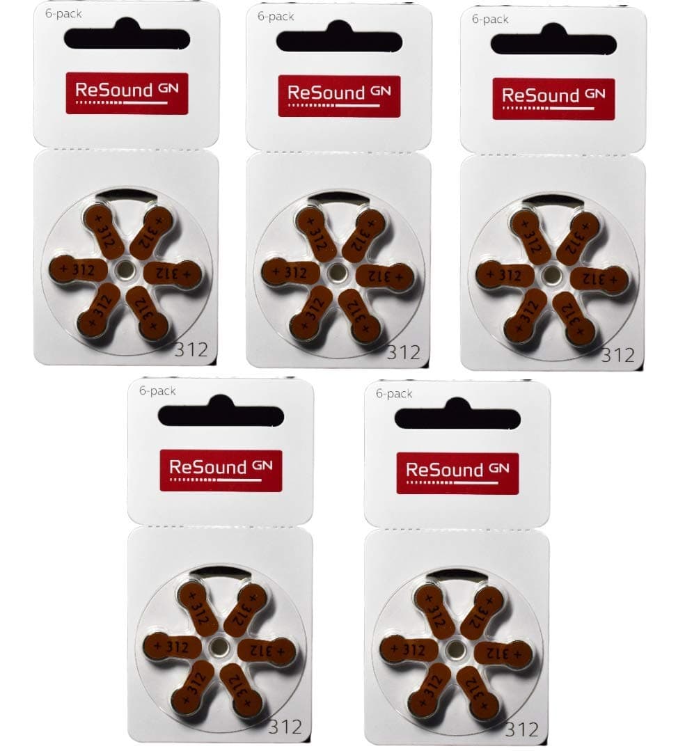 ReSound GN Size312 Hearing Aid Battery (pack of 5) (30 Batteries)