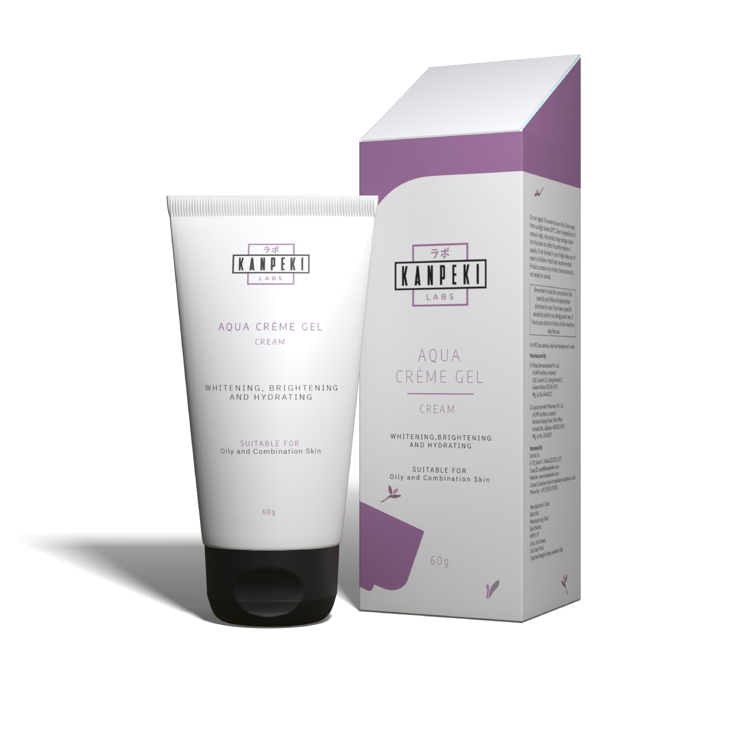 Kanpeki Labs Aqua Crème Gel Face Cream | Ultra-Light Oil-Free Moisturizer with Matte Finish | For Oily & Combination Skin | Brightening, Purifying & Blemish Care 60g