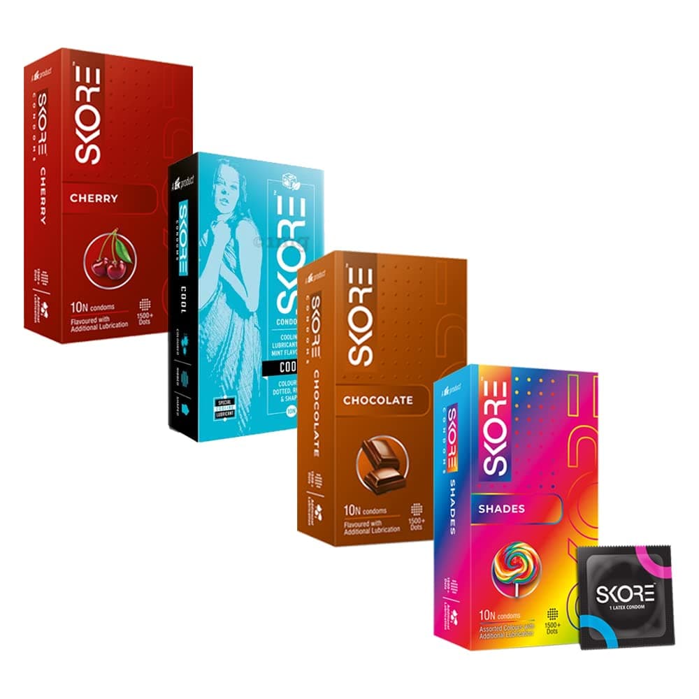 Skore Condoms - 10 Count (Pack of 4, Cool, Cherry, Chocolate and Shades)