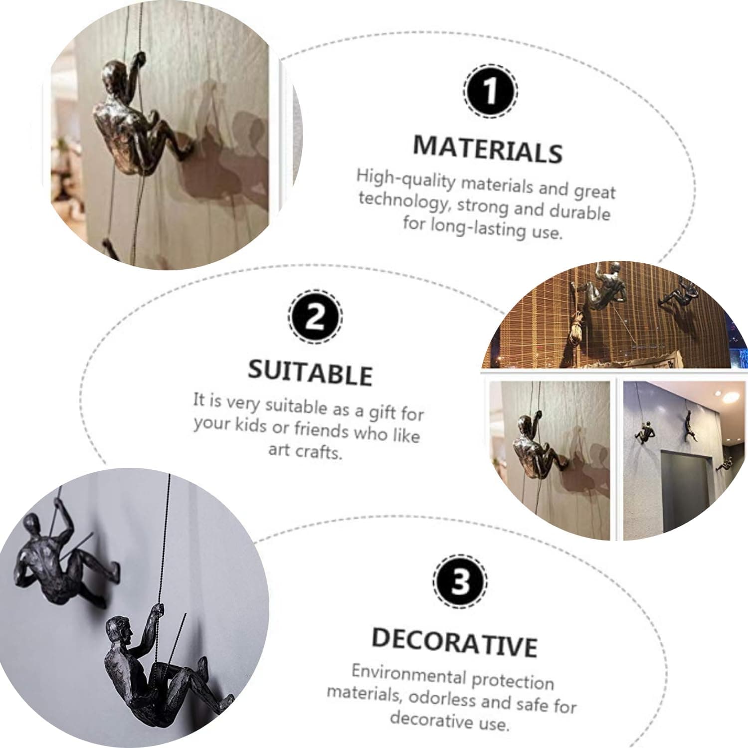 Karigaari India Creative Plastic Retro Rock Climbing Figures Resin Sculpture Figures Wall Decorations Living Room Wall Decorations - Set of 2