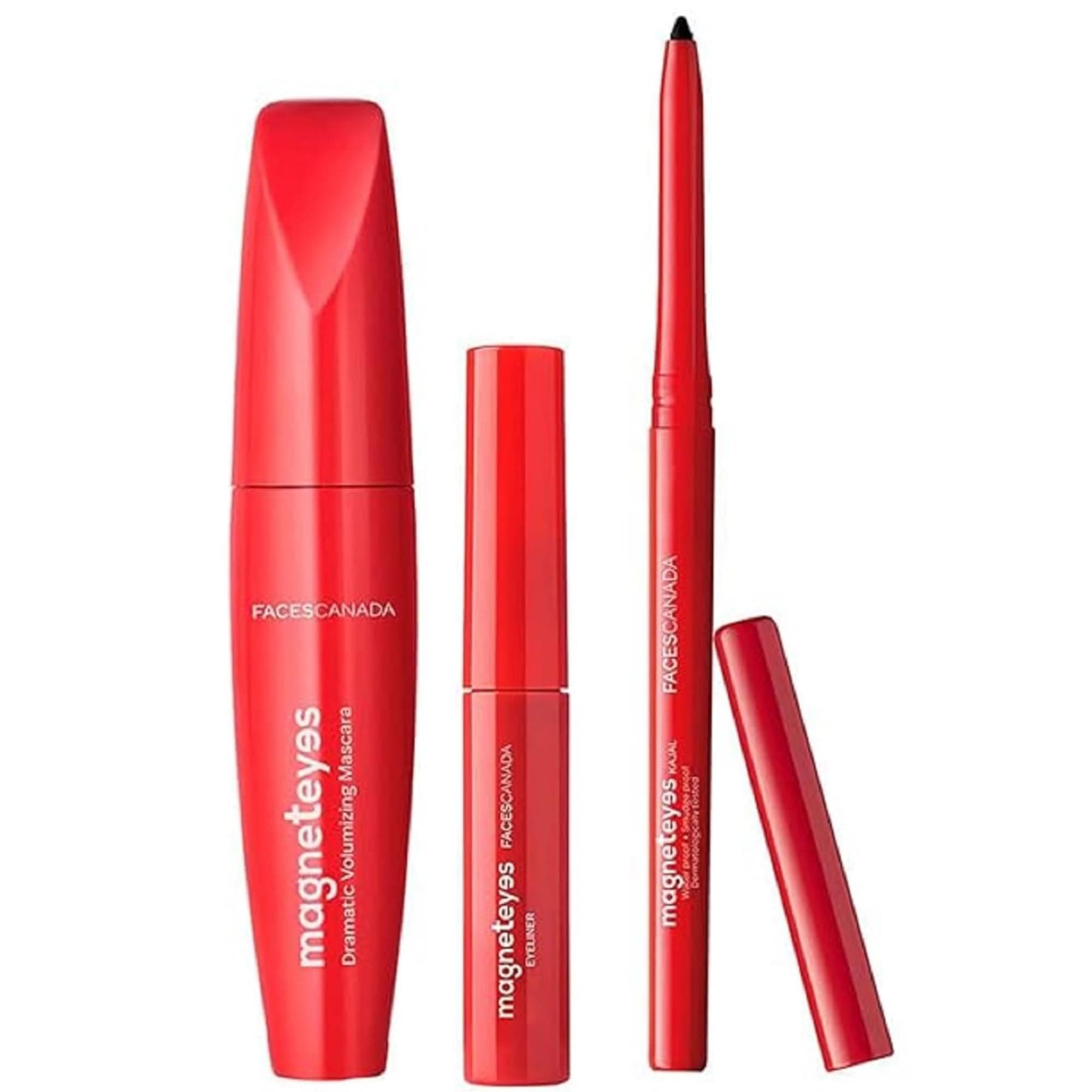 FACES CANADA Magneteyes Range Trio Pack - Black, 13.35 g | Kajal + Eyeliner + Mascara | Lightweight | Long Lasting | Smooth Texture | Precise Application | Intense Color Payoff | Paraben Free