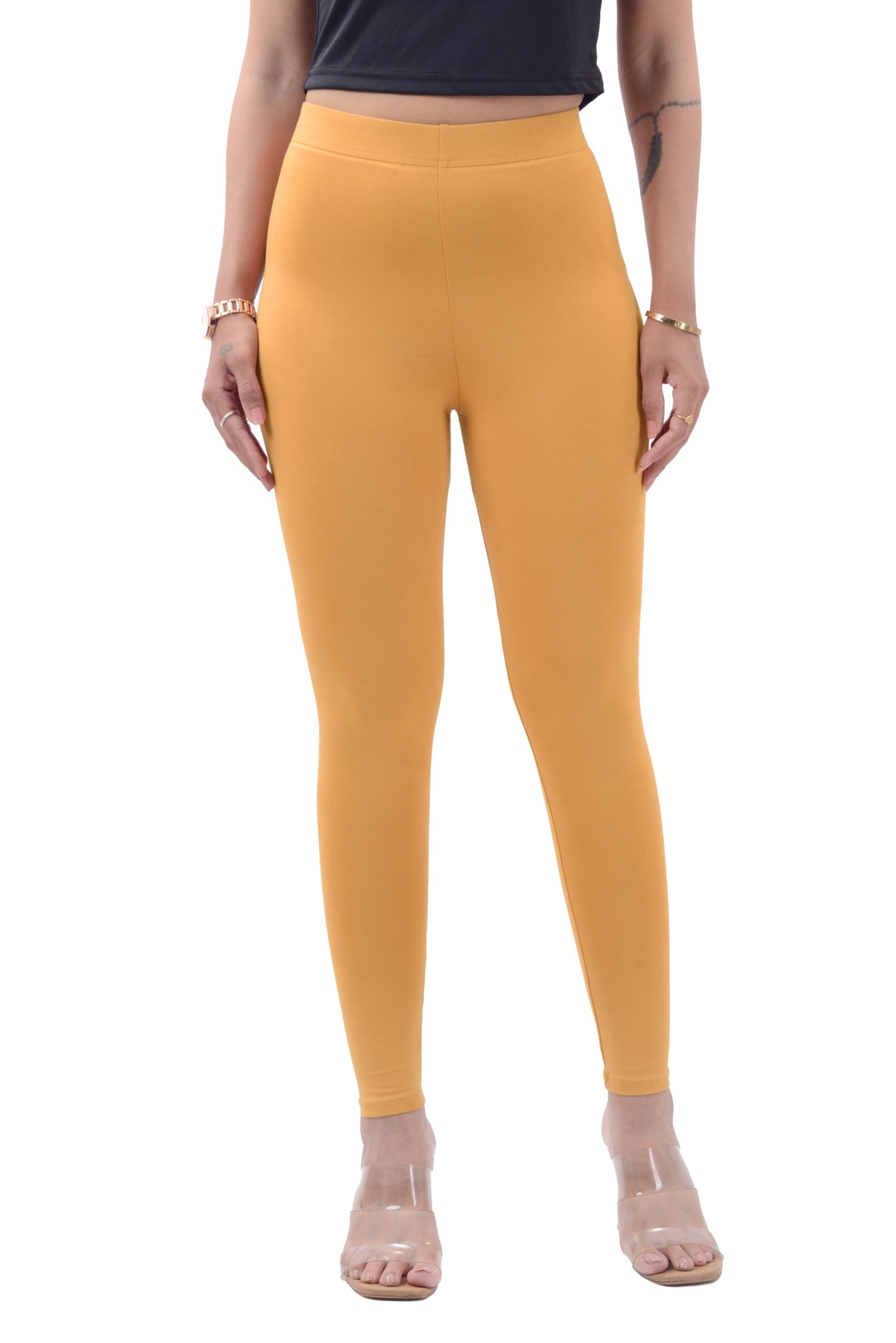 COLRINA Cotton Ankle Length Leggings for Women & Girls | Stretchable Elastane Fabric | Non See Through | High Waist Regular Fit Casual Leggings