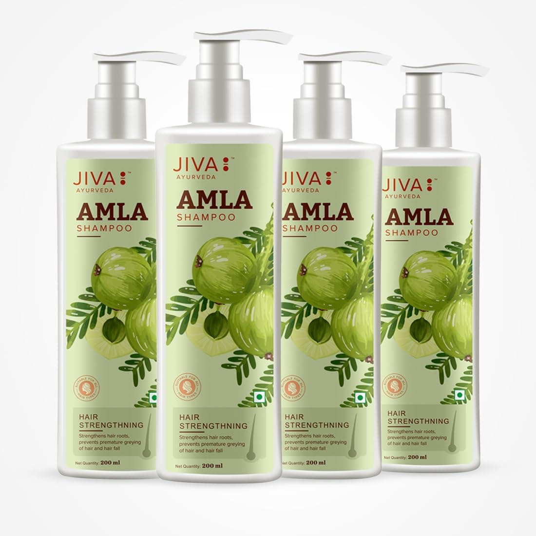 Jiva Amla Shampoo 200ml | 100% Pure & Natural | Cleanses Scalp & Strengthens Hair | Prevents Hair Fall, Dandruff, & Premature Graying | Balances Pitta Dosha (Pack of 4)