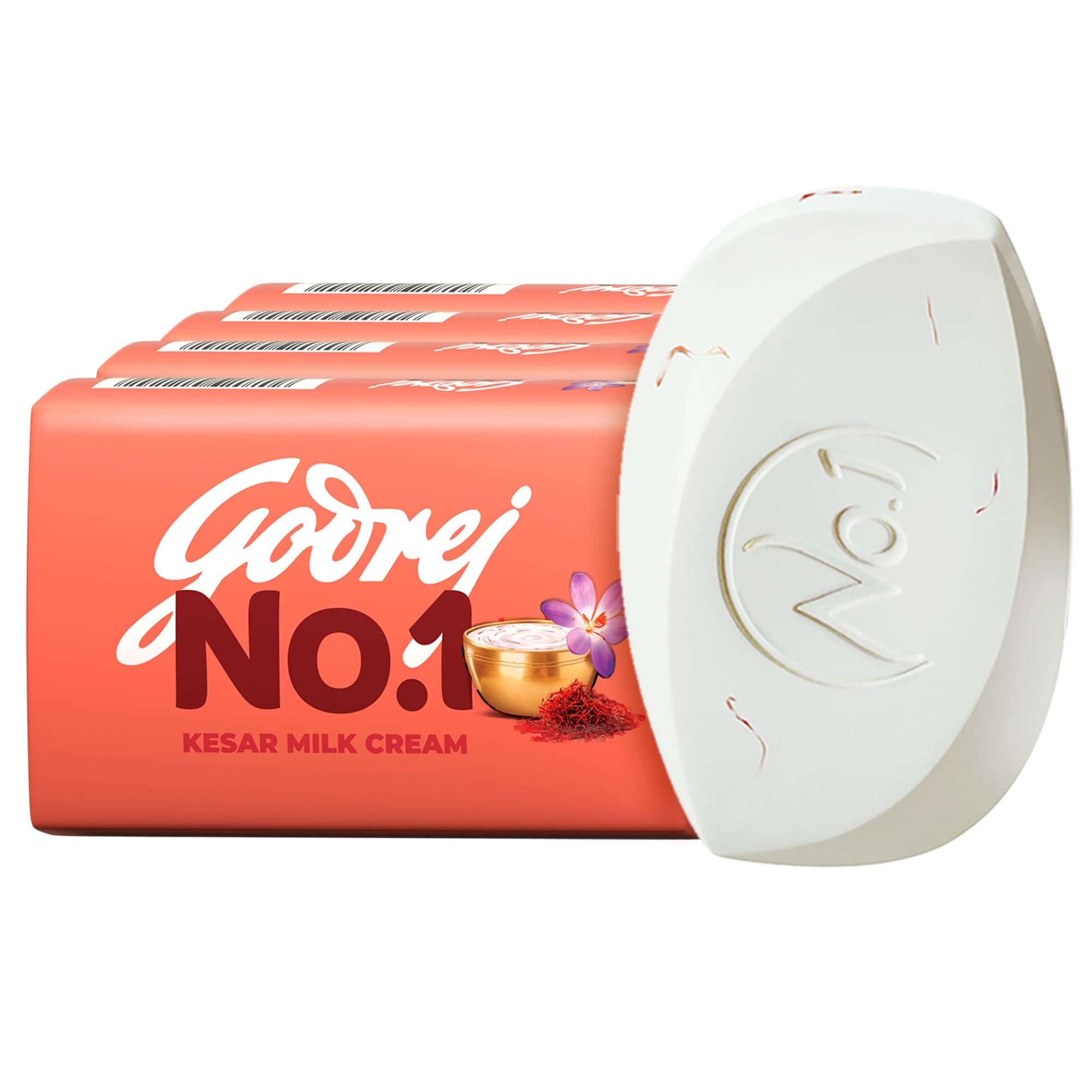 Godrej No. 1 Kesar & Milk Cream – Pack of 4 (150g each) | Soaps For Bath | Long-Lasting Fragrance