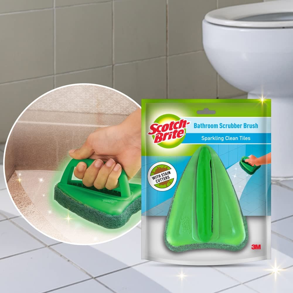 Scotch-Brite Bathroom Tile Scrubber Brush- Cleans Tiles, hard to reach corners, Floors, Tough stain removal, Ergonomic handle for excellent grip, Triangular Head for easy cleaning
