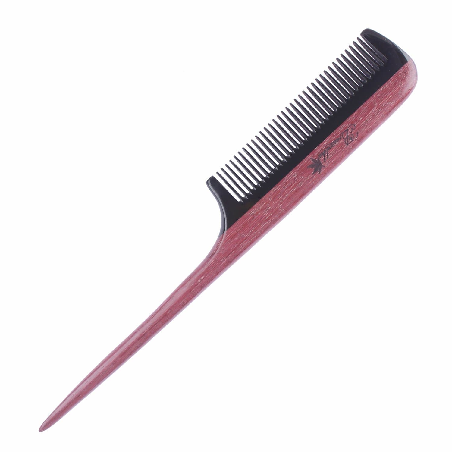 Breezelike No Static Black Buffalo Horn Comb Fine Tooth Teasing Tail Comb with Purpleheart Wood Handle